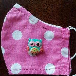 Face Mask ADULT Removable Pink Polka Dot OWL